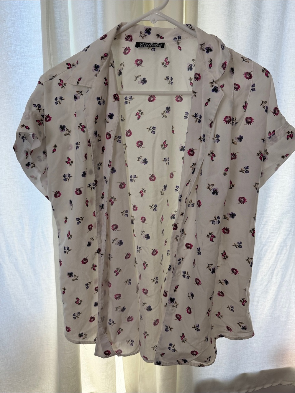 Button-Down Floral Shirt - White with Pink & Blue Flowers
